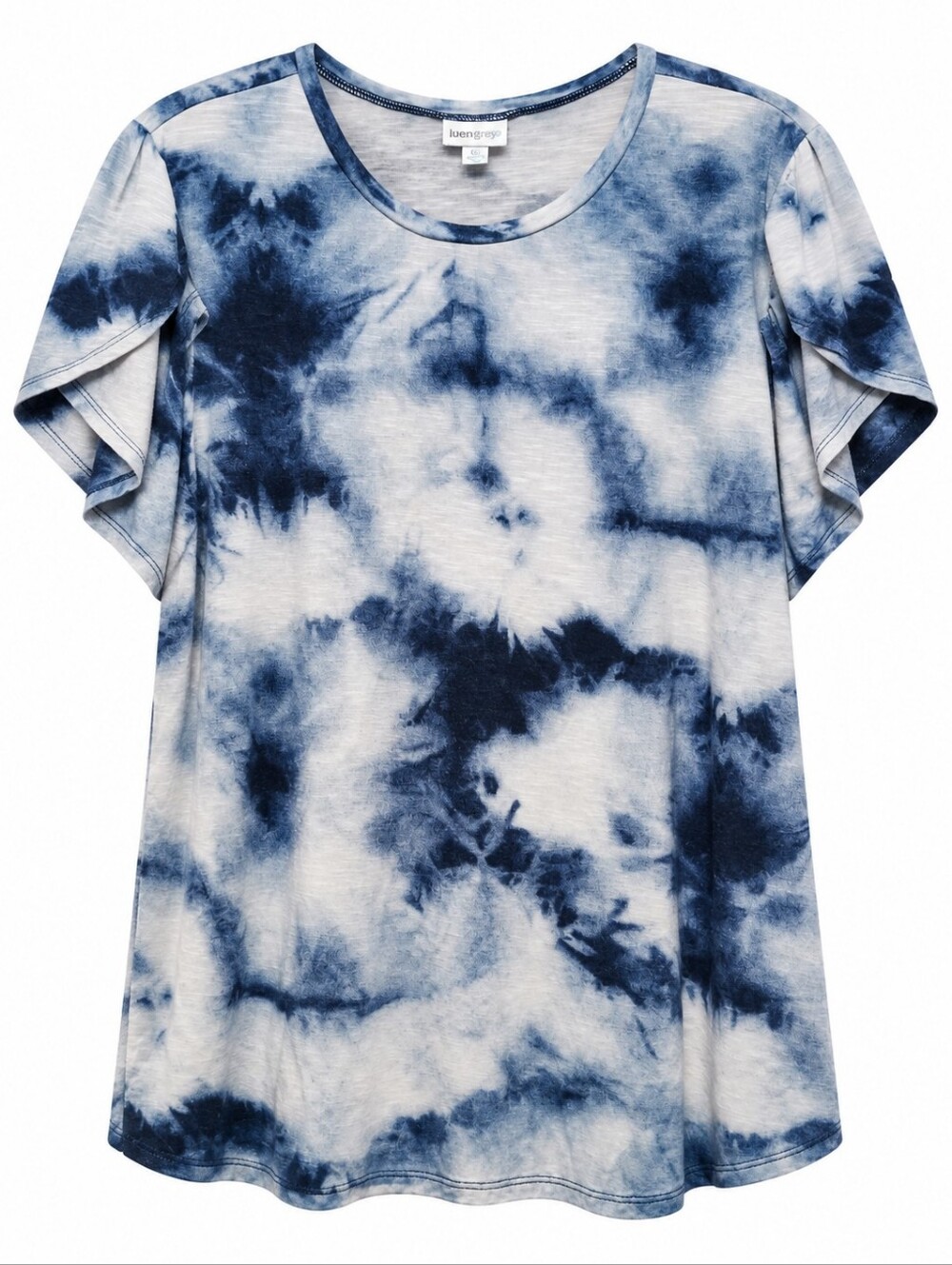 LuLaRoe Blue White Tie Dye Olive Tulip Sleeve Short Sleeve Tunic Top 2XL